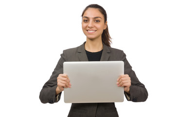 Fototapeta premium Young student with laptop on white