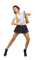 Woman playing violin isolated on white