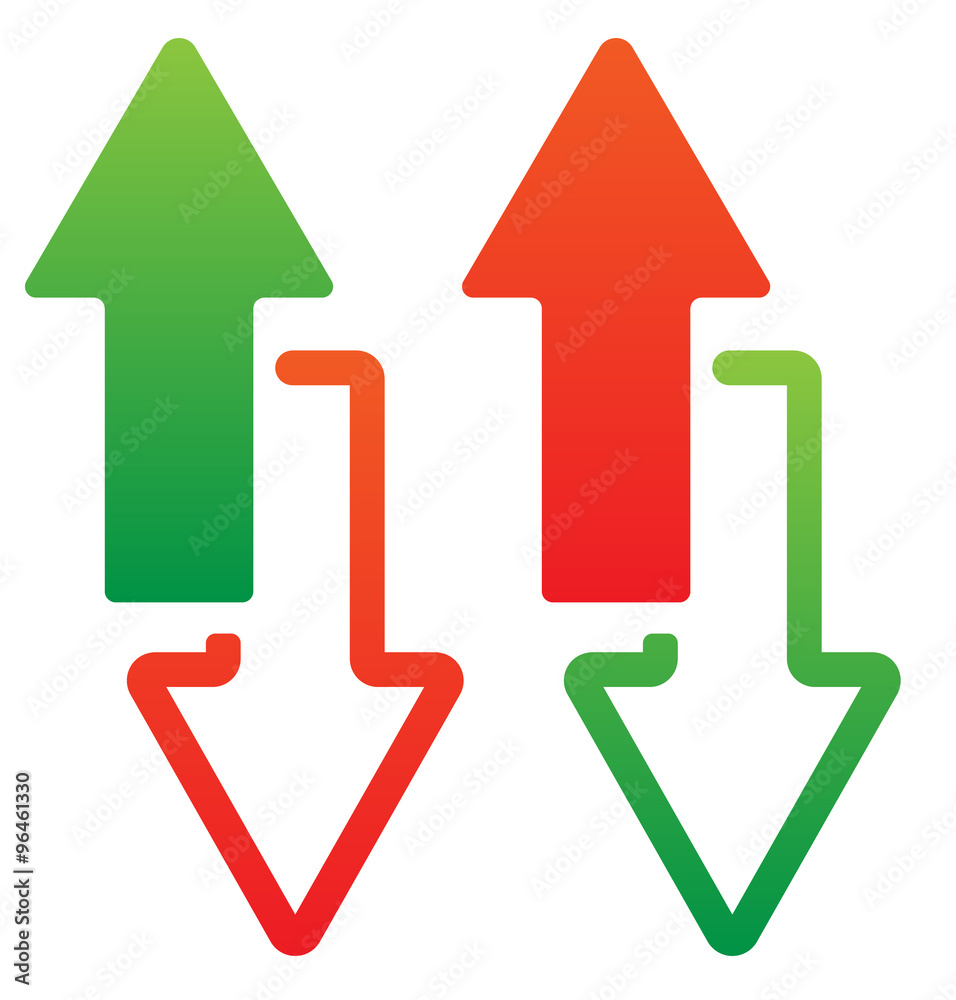 Poster green and red, up and down arrow. vector.