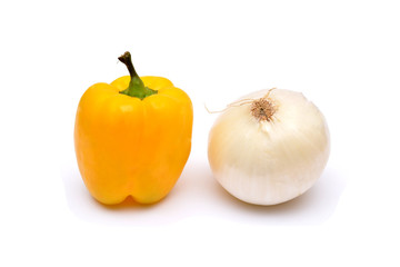 Capsicum and Onion isolated on white background.