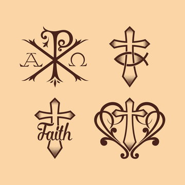 Set of christian symbols and logo