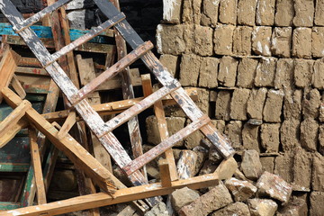 Wooden easels and ladders. Sakya-Tibet. 186