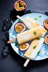 Homemade passion fruit and yogurt popsicle