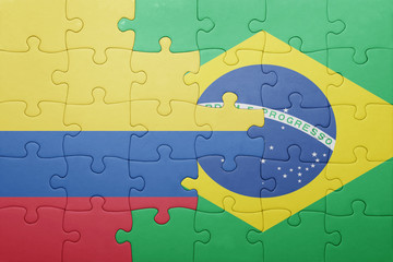 puzzle with the national flag of brazil and colombia