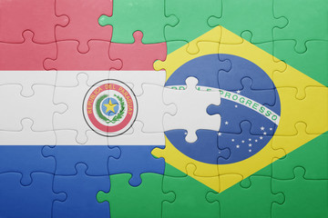 puzzle with the national flag of brazil and paraguay