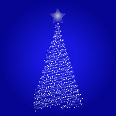 Stylized Christmas tree on blue background. Vector image.