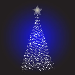 Stylized Christmas tree on blue background. Vector image