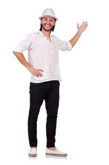 Young man in hat isolated on white
