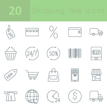 Shopping and E-commerce outline icons