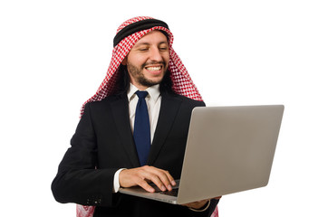 Arab businessman with computer on white