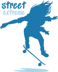 Fototapeta premium street extreme haired skater performs a trick silhouette