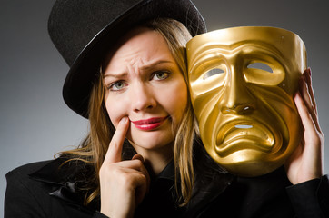 Woman with mask in funny concept