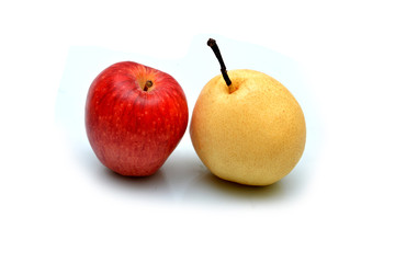 Fresh Apple and Pear Isolated on white.