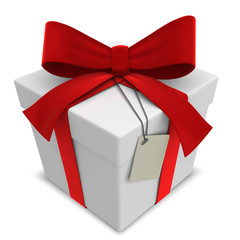 Vector Gift Box. Classic Gift Box with Red Ribbons. Blank Label for Copy Space.