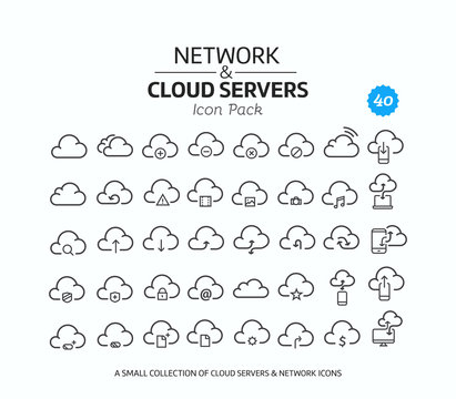 40 Vector line icon for wireless network and cloud servers - made in flat graphic style. Nice detail and easily identifiable. Ideal for clean design.