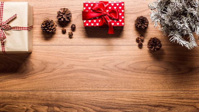 Magical christmas theme background, on wooden table with copy space