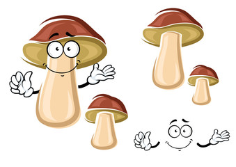 Cartoon brown isolated boletus mushroom