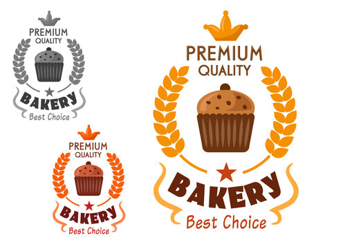 Bakery emblem with cupcake and wheat