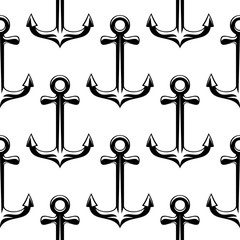 Black vintage ship anchors seamless pattern