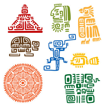 Ancient mayan and aztec totems or signs