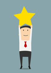 Businessman get a golden star trophy