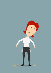 Bankrupt businesswoman with empty pockets