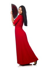 Young woman dancing isolated on white