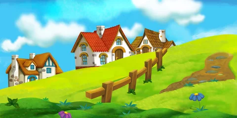 Fensteraufkleber Cartoon background of old village - illustration for the children © agaes8080