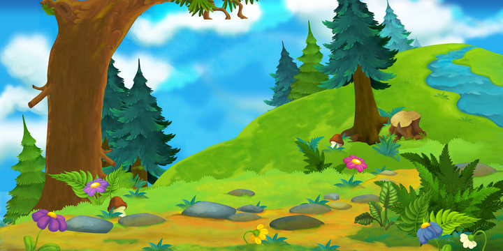 Cartoon background of a forest - illustration for the children