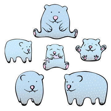 Cute illustrations of polar bears vector set.