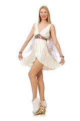 Naklejka premium Woman wearing white dress isolated on white