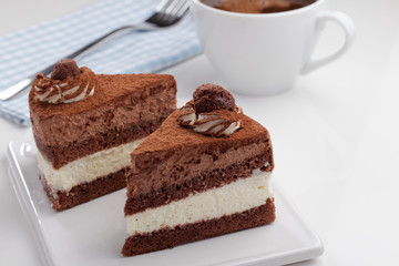 Chocolate cake and coffee