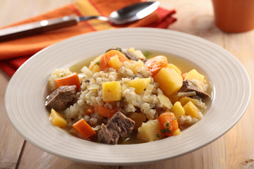 Irish coddle on a rustic table