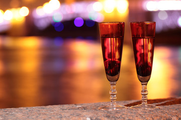 Two glasses of champagne outdoors
