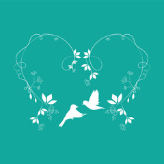 card with luxury elegant floral heart and love birds for wedding