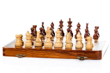 wooden chessboard.  Chess battle.  Chess game