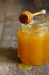 Honey in a glass jar.