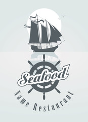 menu for the seafood restaurant with sailboat