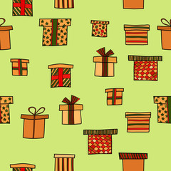 abstract vector doodle christmas presents seamless pattern