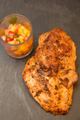  Grilled chicken steak with fruit  asuce