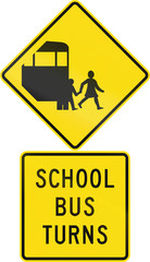 Road sign assembly in New Zealand - School bus turns