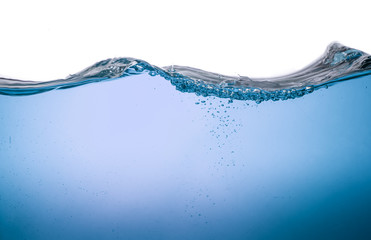 Water wave transparent surface with bubbles over white backgroun