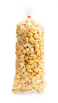 popcorn in plastic packaging Isolated on White Background.