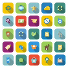 Ecology color icons with long shadow