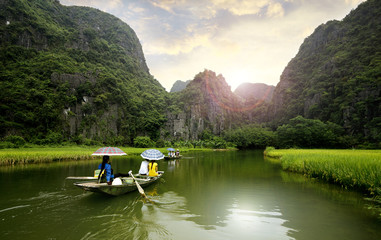Tourist boat most popular place in Vietnam.