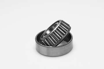 Steel ball bearing on white background.