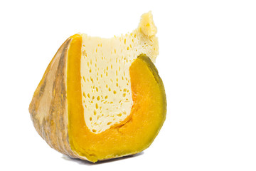 Thai Dessert isolated on white background, Egg custard in pumpkin
