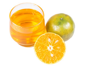 Orange juice and slices of orange isolated on white
