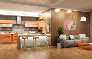 Living room with kitchen