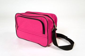 Pink bag with black shoulder straps